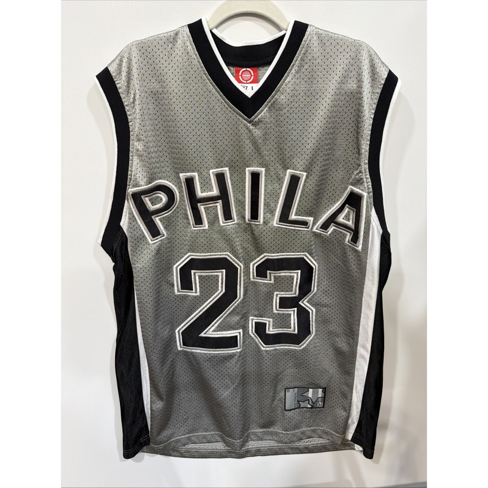 Noiz Athletic Phila 23 Basketball Jersey Mens Large Silver Black Mesh V-Neck